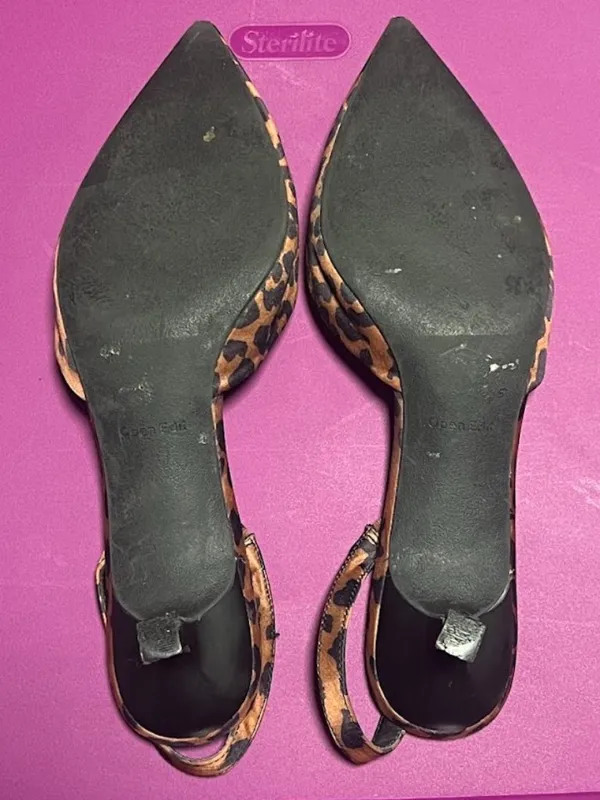 Open Edit SZ 8.5 Animal Print Pointed Toe Slingback Heels Y2K Femme Fatale - Image 3
