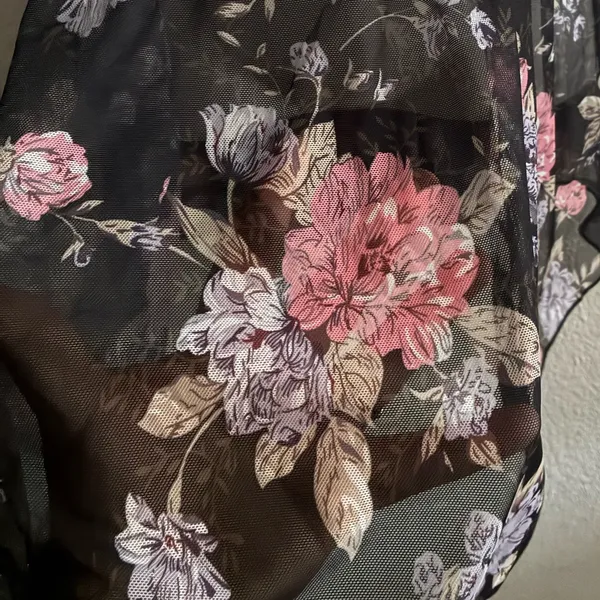 Sheer Floral Chemise Nightgown - Pink Floral on Black XL - Image 12