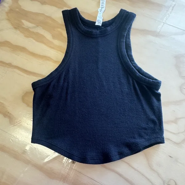 Lululemon Hold Tight Ribbed Crop Tank Top Black High Neck Racerback 2 Athleisure - Image 2