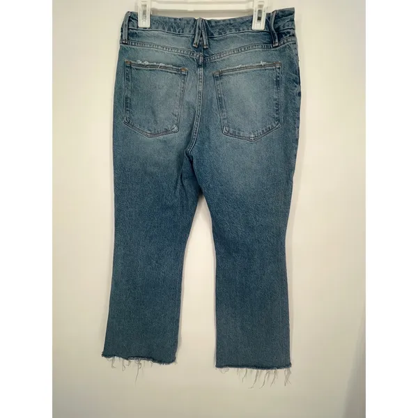 Good American Flare Jeans Women 10/30 Light Wash Distressed Raw Hem High Rise‎ - Image 3