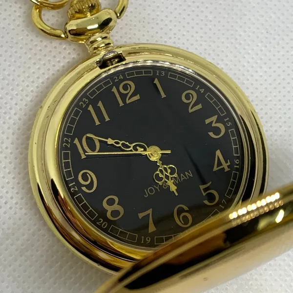 JOY & IMAN Pocket Watch Quartz Clip On Purse Fob Gold Tone black 46mm running - Image 2
