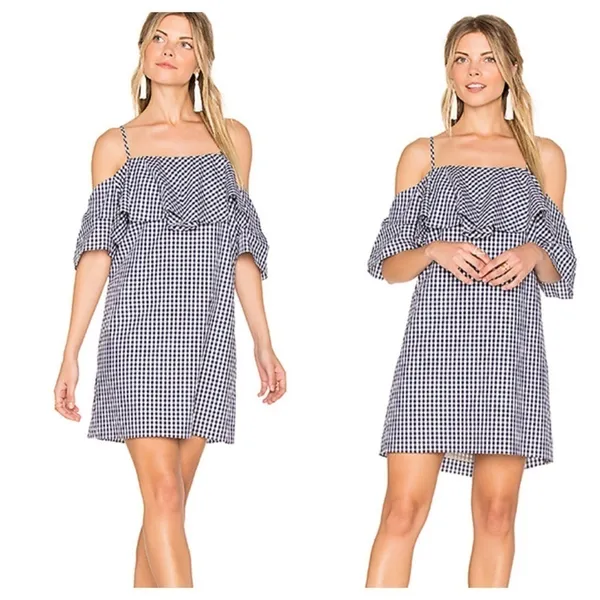 Amanda Uprichard Marise Dress Navy Gingham Ruffle Size medium m revolve - Image 2