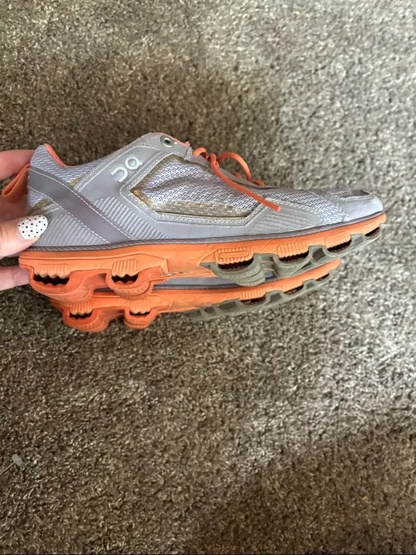 On Running Gray and Coral Women's Athletic Sneakers - Image 5