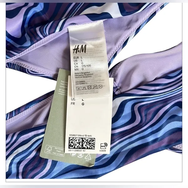 H & M Hi Leg Cut Out Swimsuit Purple Bikini Tankini Size‎ Large NWT - Image 5