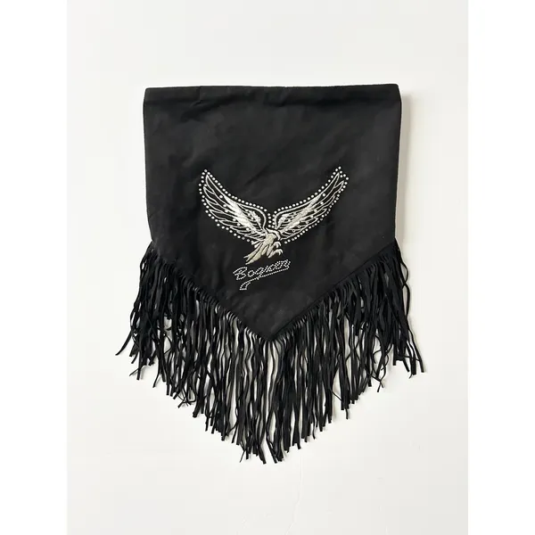 Bogner Scarf Neck Warmer Suede Black Eagle Rhinestone Fringe Western OS - Image 8