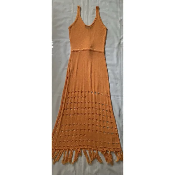 Vici Caliana Tassel Cover-Up Maxi Dress Size L Orange Boho Style Sleeveless EUC - Image 12