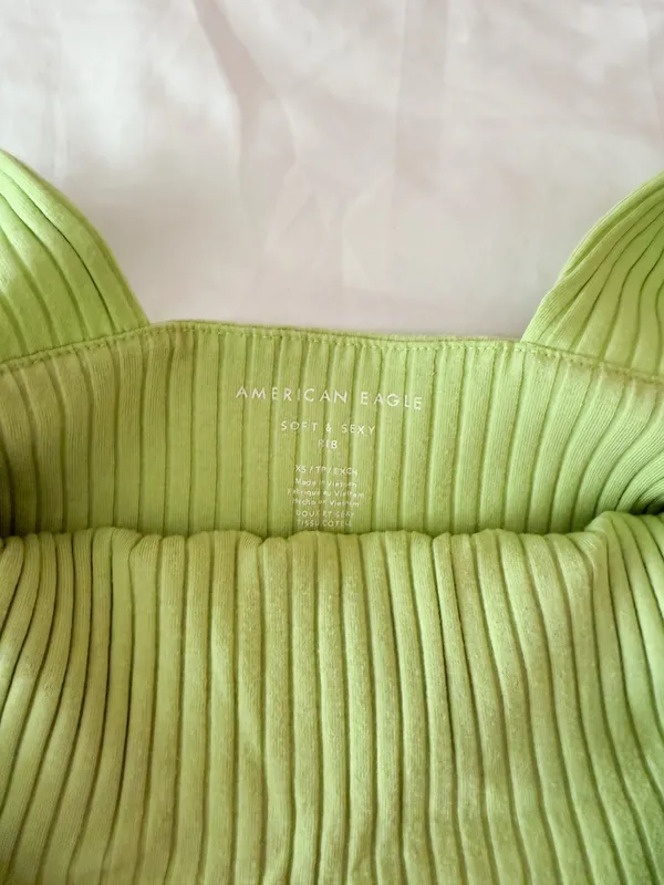 American Eagle Soft & Sexy Lime Green Ribbed Square Neck Top Size XS - Image 3