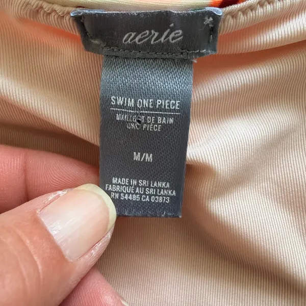 Aerie Swimsuit One Piece Womens Medium Orange Floral Geometric Cut Out Halter - Image 4