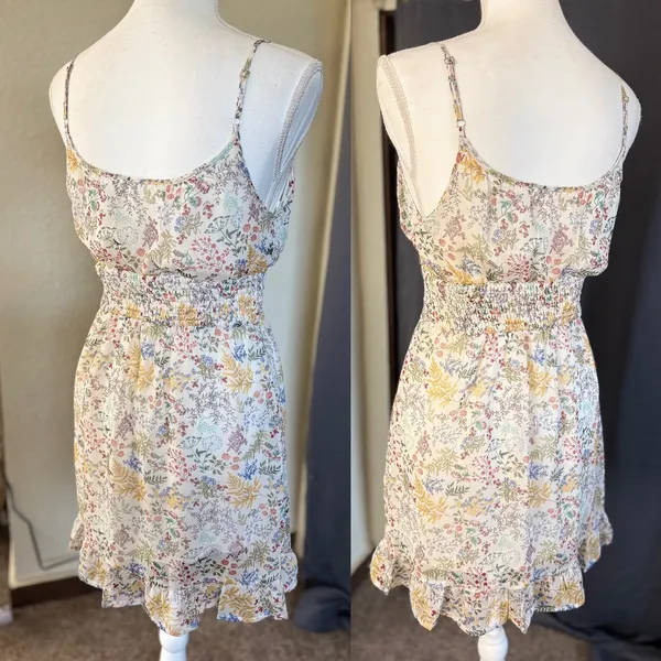 Altar'd State Floral Smocked Mini Dress S Cottagecore Botanical Ruffle - Image 9