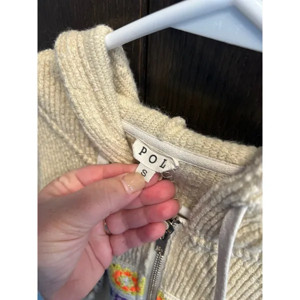 POL Contrast Square Patch Pattern Long Sleeves Hooded Zipper Jacket oversized S‎ - Image 3