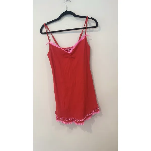 BETSEY JOHNSON Y2K Intimates Luscious Red Pink Slip Dress Size Medium -3056 - Image 2