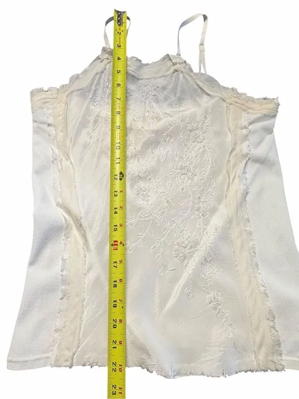 Y2K Fairy Beaded Sheer Silk Cami Halter Top Size S White Coquette Angelcore - Image 7
