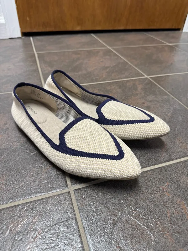 Birdies Blackbird Womens Flats Knit Woven Loafers Slip-On Eggshell Navy 9.5 - Image 13