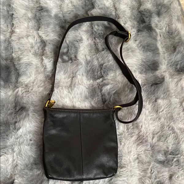 Fossil cow hide leather Black Leather Crossbody Bag with Gold Accents - Image 6