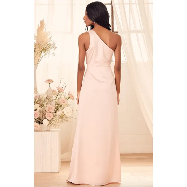 Lulus Dreaming Elegance Blush Pink Satin One Shoulder Maxi Dress Formal 1X NWT - Image 2