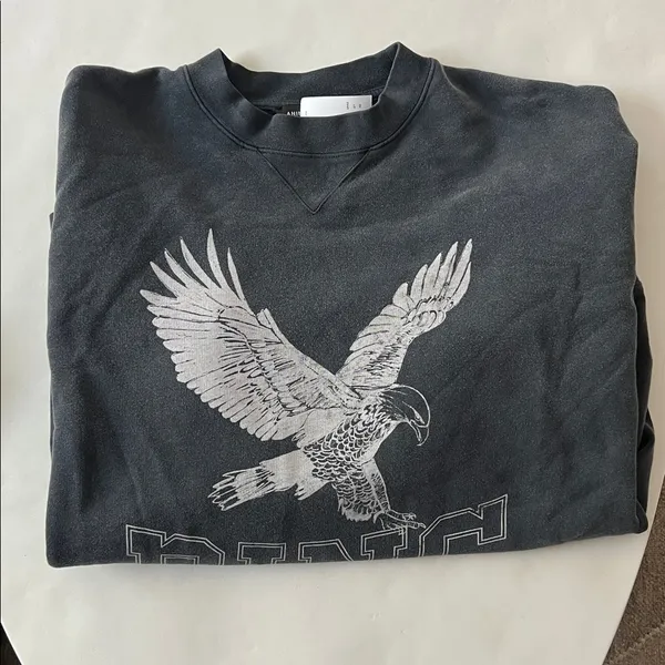 Anine Bing Retro Alto Eagle Graphic Organic Cotton Sweatshirt Washed Gray Black - Image 7