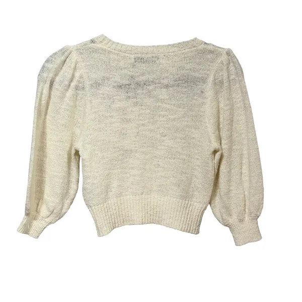 Zara Womens Cream Cotton Blend Puff Sleeve Cropped Knit Sweater Size Small NWT - Image 2