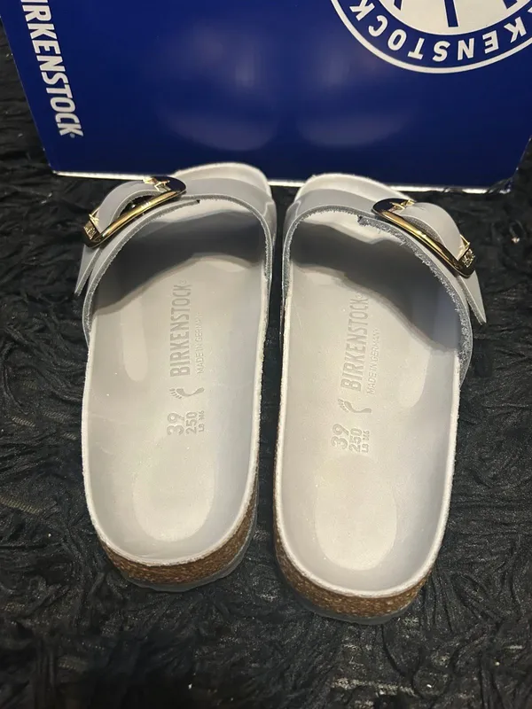 BIRKENSTOCK Madrid gray leather gold buckle sandals slippers shoes eur 39 new - Image 3