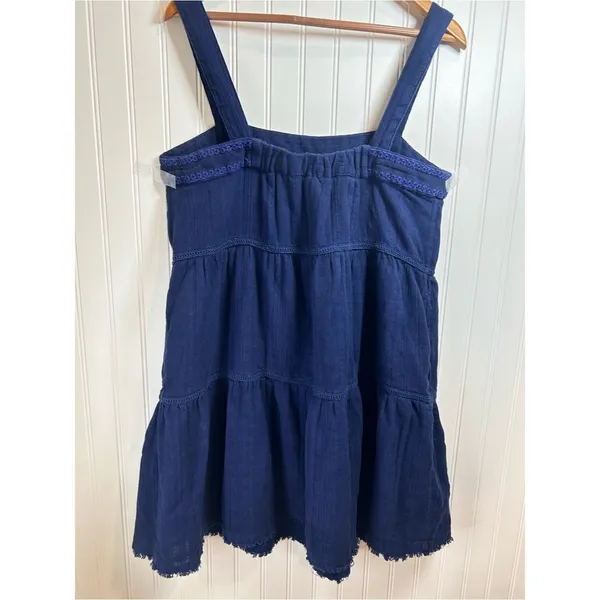 Tommy Bahama Navy Blue Tiered Mini Dress Size L 100. % Cotton vacation beach - Image 8