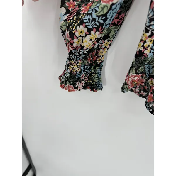 Loft Women Blouse Black Floral Ruffle Sheer Size Medium Dark Feminine‎ Smocked - Image 3