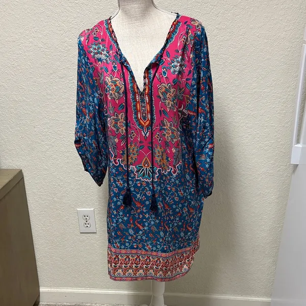 TOLANI 100% Silk Multicolor Floral Dress Size Large - Image 8
