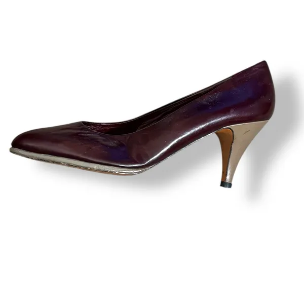 Vintage 80s Burgundy Leather Heels Size 7N Miguel Hernandez Bullock’s Spain‎ - Image 2