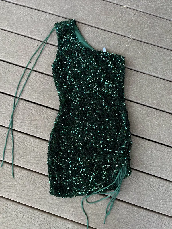 Lucy in the Sky Sequin Dress Emerald Green Mini - Image 2