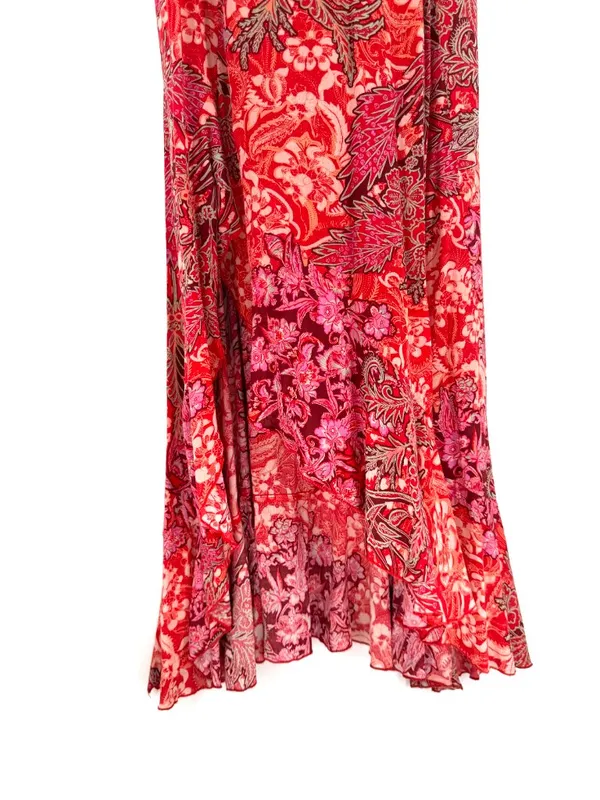 Free People Forever‎ Yours Smocked Slip Maxi Ruffle Dress Large Red Floral Boho - Image 6