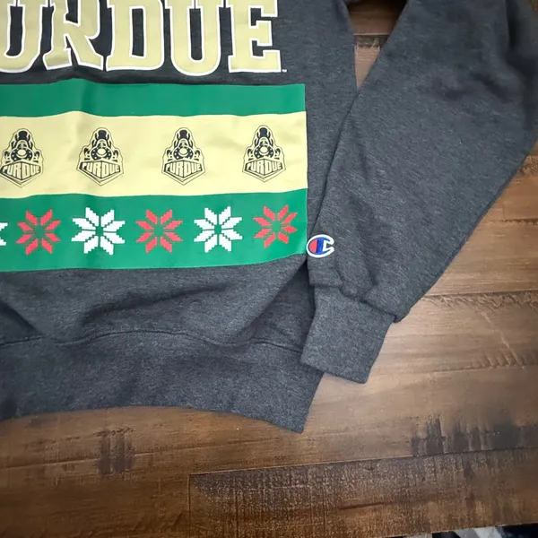 Champion Drake Gray Purdue‎ Ugly Christmas Crewneck Sweatshirt College XS - Image 3