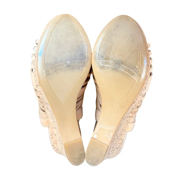 Franco Sarto Sharp Beige Leather Cork Wedge Cage Sandals Womens 7M‎ - Image 6