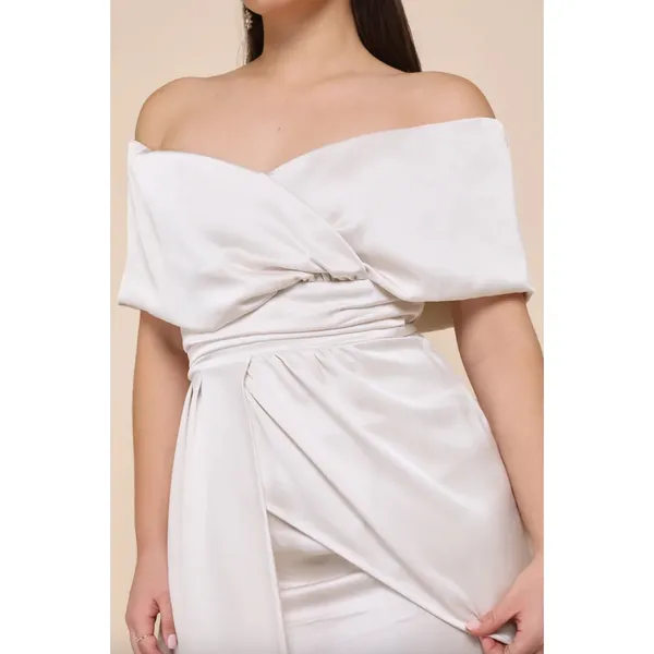 NEW Lulus Always Celebrating Ivory Satin Off-the-Shoulder Mini Dress Size L - Image 2