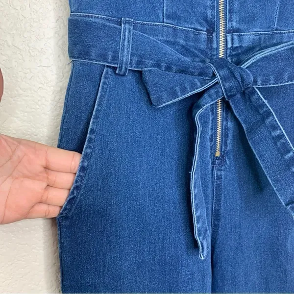 NWOT Haute Monde Zip Up Front Denim Short Sleeves Bodycon Jumpsuit, Sz Small - Image 7