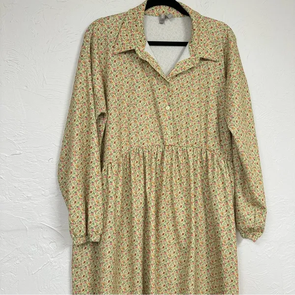 ASOS Yellow Ditsy Floral Midi Dress Womens 10 Long Sleeve Prairie Cottage Core - Image 2
