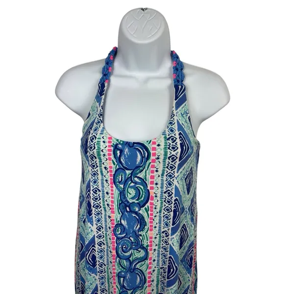 Lilly Pulitzer Braided Halter Dress Pink Blue Geometric Print Shift Dress XXS - Image 3
