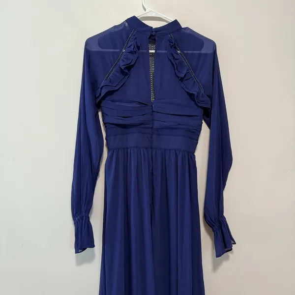 Rachel Parcell NWT Crinkle‎ Chiffon Navy Blue Floral Midi Dress Size 0 - Image 7