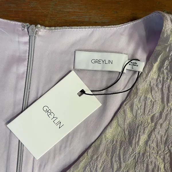 NWT Greylin Cali Jacquard Silk Blend Puff Sleeve Mini Dress Lavender L🧡🎀 - Image 13