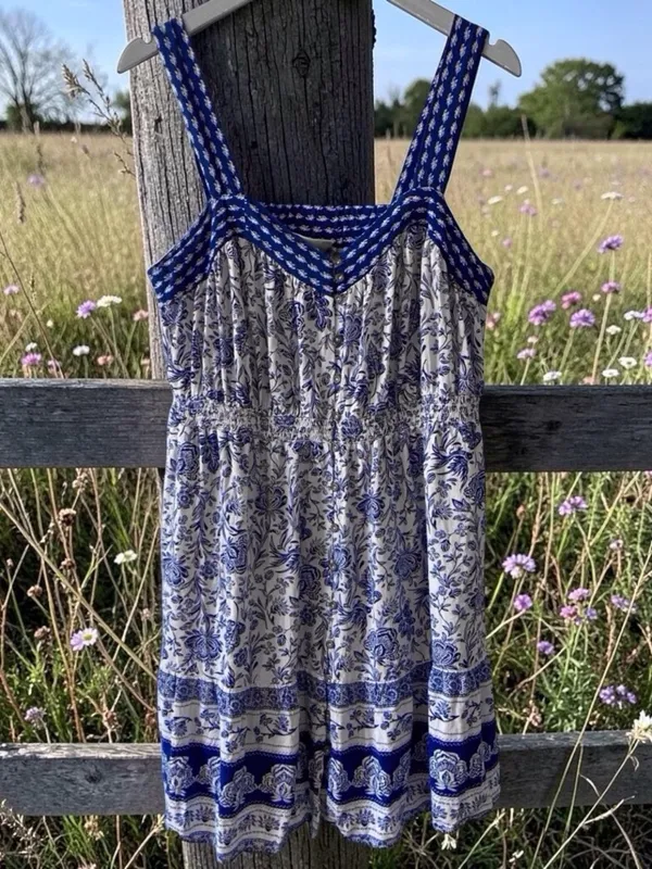 Knox Rose Blue White Toile Floral Sundress XL Like New Coastal - Image 2