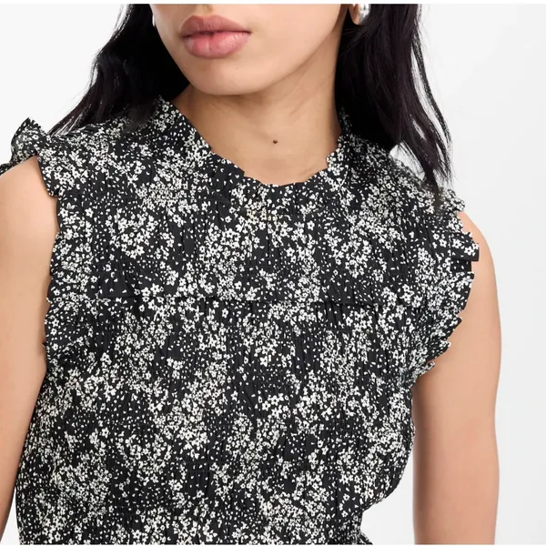 Madewell Women's Black White Floral Sleeveless Ruffle Neck Mini Dress Size 8 NWT - Image 3