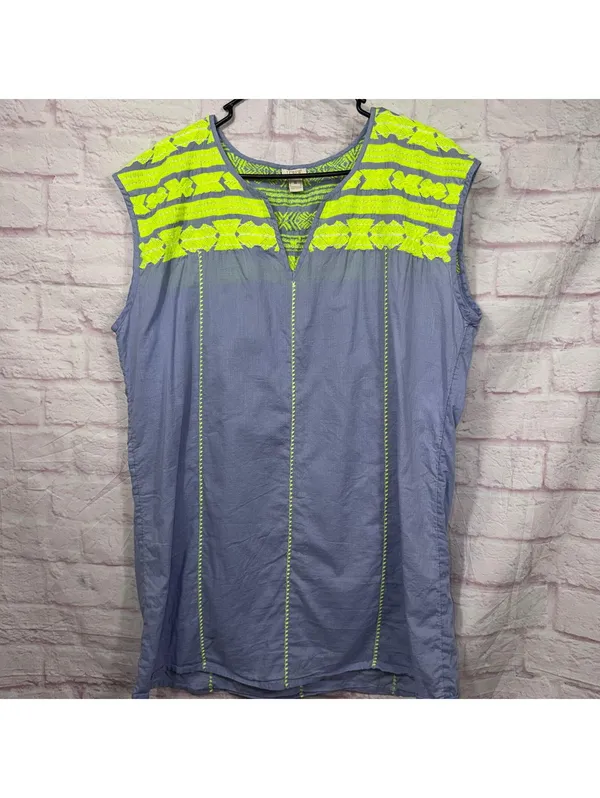 J.Crew Women's Chambray Blue Neon Embroidered Swim Cover-Up Tunic Size Medium - Image 2