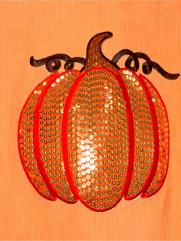 Sequin Pumpkin Corduroy Pullover Sweatshirt - Image 2
