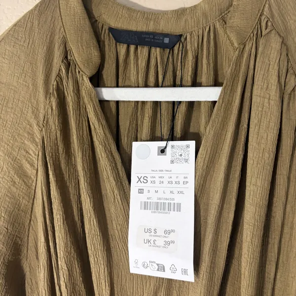 Zara Dress Womens Sz XS Khaki Olive Midi Pleated Tie Waist Contemprorary Beachy - Image 8
