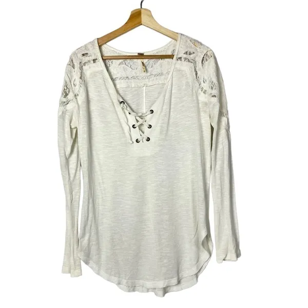 Free People Jennie White Lace Up Long Sleeve Tunic Top‎ XS - Image 2