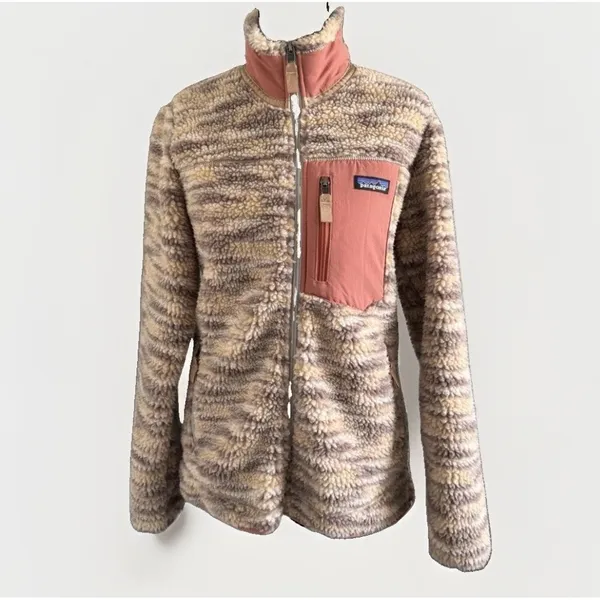 Patagonia Womens Retro Pile Full Zip Fleece Jacket Patterned Beige Size XS⁠ - Image 3