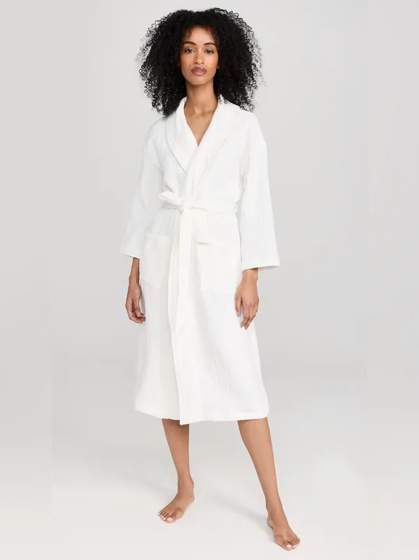 $138 NWT Barefoot Dreams Muslin Cotton Spa Robe in sea salt size 2=Medium - Image 2