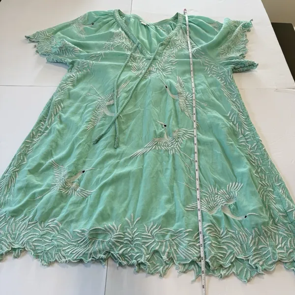 Sundance Aquamarine Embroidered Birds Floral Cotton Boho Beach Dress‎ Size LARGE - Image 9