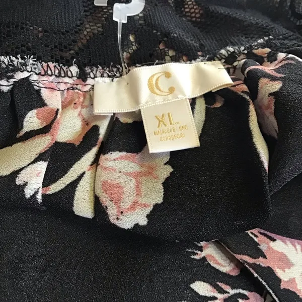 Charming Charlie Black Floral Cold Shoulder Blouse XL Lace Boho Flowy Top - Image 3