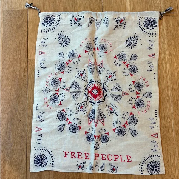Free People Drawstring Bag Blue Red Cream - Image 3