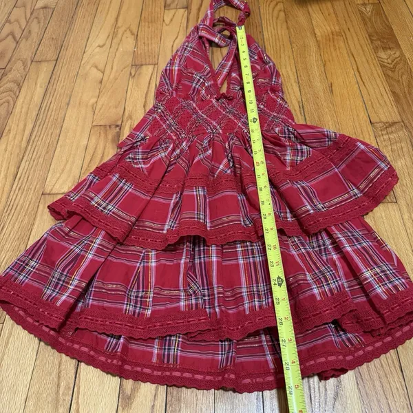 Loveshackfancy‎ NWT Deanna Halter Dress in Cherry Red Tartan Plaid Size XS - Image 3
