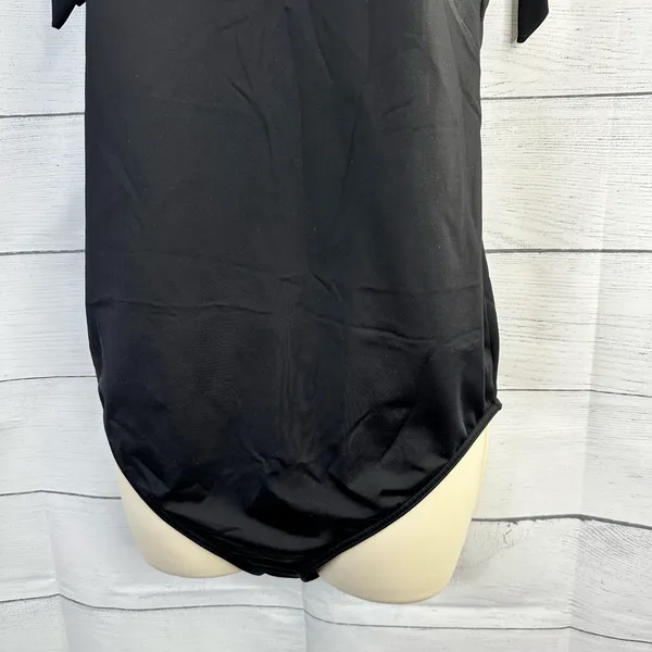 ASOS Black Back Plunge Shoulder Tie One Piece Swimsuit Sz 8 Bathing Suit Resort - Image 7