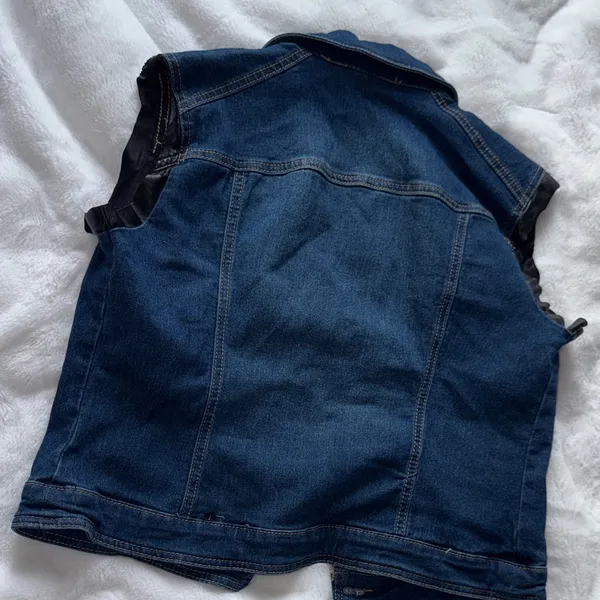 Cato Denim Vest Faux Leather Trim Size M Button Front - Image 11